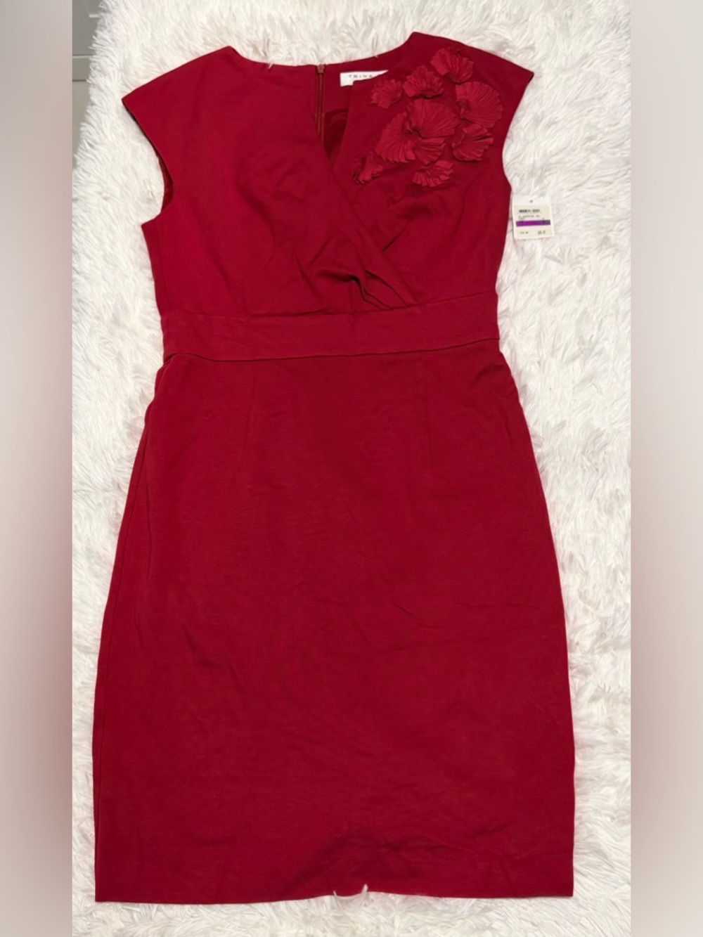 Trina Turk Crimson Red Floral-Applique Midi Dress